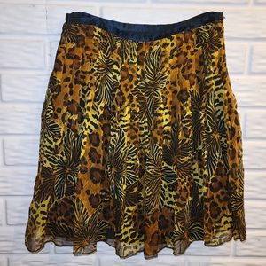 WD NY Small Silk Swing Skirt Wild Jungle Cat Print Zip Hook Clasp 19 Inch Length
